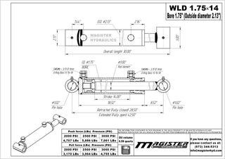 WLD 1.75x14 | 1.75" bore x 14" stroke loader hydraulic cylinder