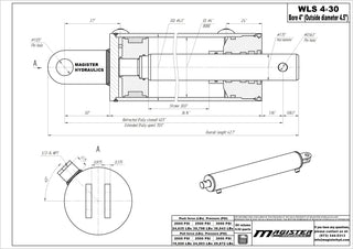 WLS 4x30 | 4" bore x 30" stroke log splitter hydraulic cylinder