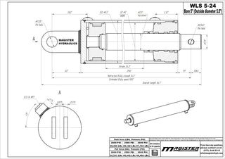 WLS 5x24 | 5" bore x 24" stroke log splitter hydraulic cylinder