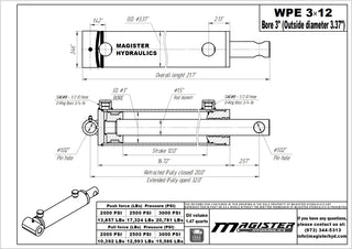 WPE 3x12 | 3" bore x 12" stroke pin eye hydraulic cylinder