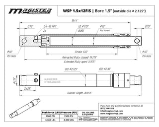 WSP 1.5x12FIS | 1.5" bore x 12" stroke snow plow Fisher hydraulic cylinder