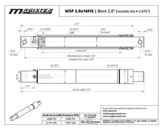 WSP 2x16FIS | 2" bore x 16" stroke snow plow Fisher hydraulic cylinder