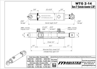 WTG 2x14 | 2" bore x 14" stroke tang hydraulic cylinder