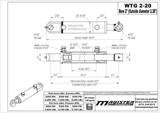 WTG 2x20 | 2" bore x 20" stroke tang hydraulic cylinder