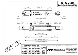 WTG 2x28 | 2" bore x 28" stroke tang hydraulic cylinder
