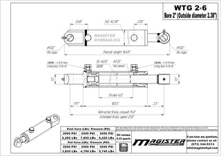 WTG 2x6 | 2" bore x 6" stroke tang hydraulic cylinder