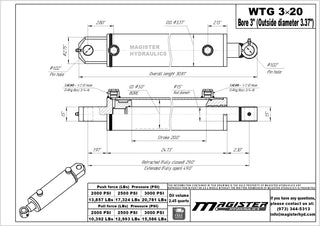 WTG 3x20 | 3" bore x 20" stroke tang hydraulic cylinder