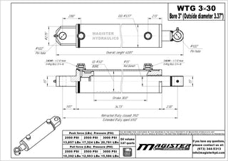 WTG 3x30 | 3" bore x 30" stroke tang hydraulic cylinder