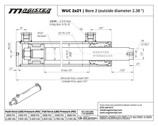 WUC 2x21 | 2" bore x 21" stroke universal hydraulic cylinder