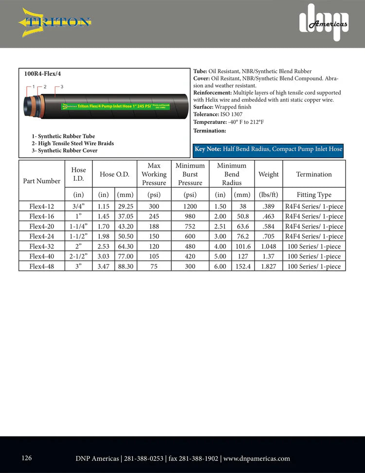 FLEX4-16-coil | Flex 4 Pump Inlet Hose; 1" ; 245 PSI